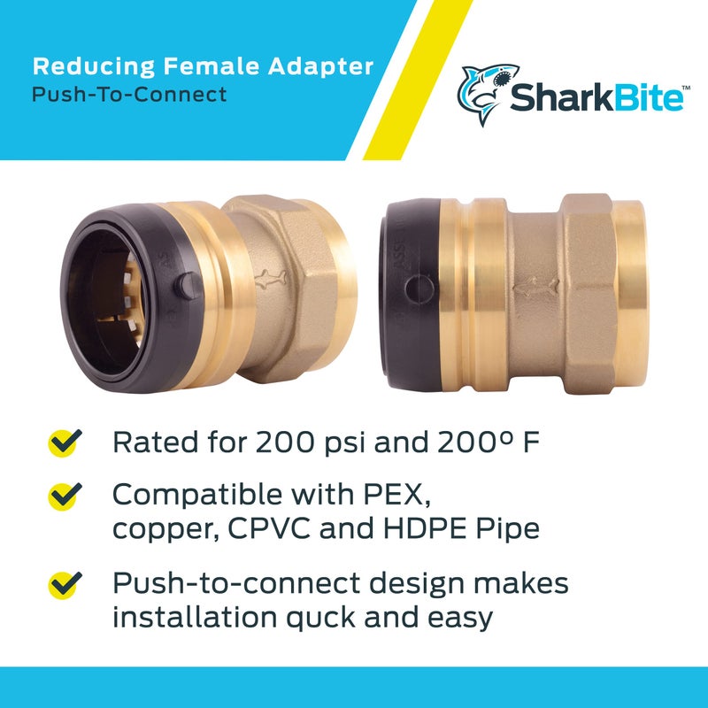 SharkBite 1-1/2 Inch FNPT Adapter, Push to Connect Brass Plumbing Fitting, PEX Pipe, Copper, CPVC, PE-RT, HDPE, UXL114140F - Image 4